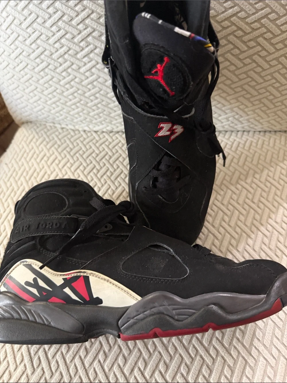 Jordan mens Black Sneakers with Red Jumpman and '23' Accents
